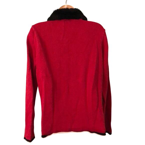Vintage Liz Claiborne Cardigan Sweater Fur Collar Size Medium Y2K Holiday - Picture 3 of 6